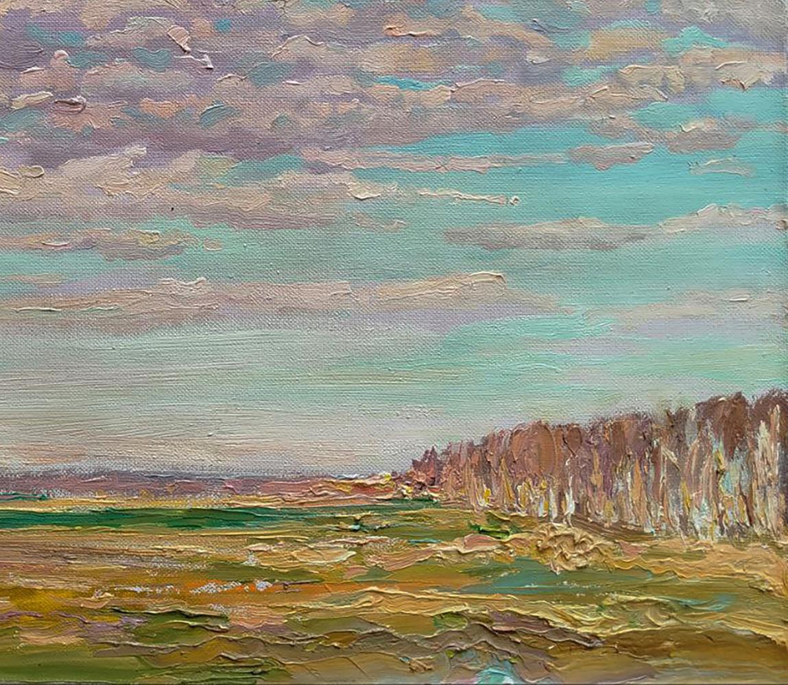 Oil painting Spring expanses of fields by Leonid Pavlenko, teal skies