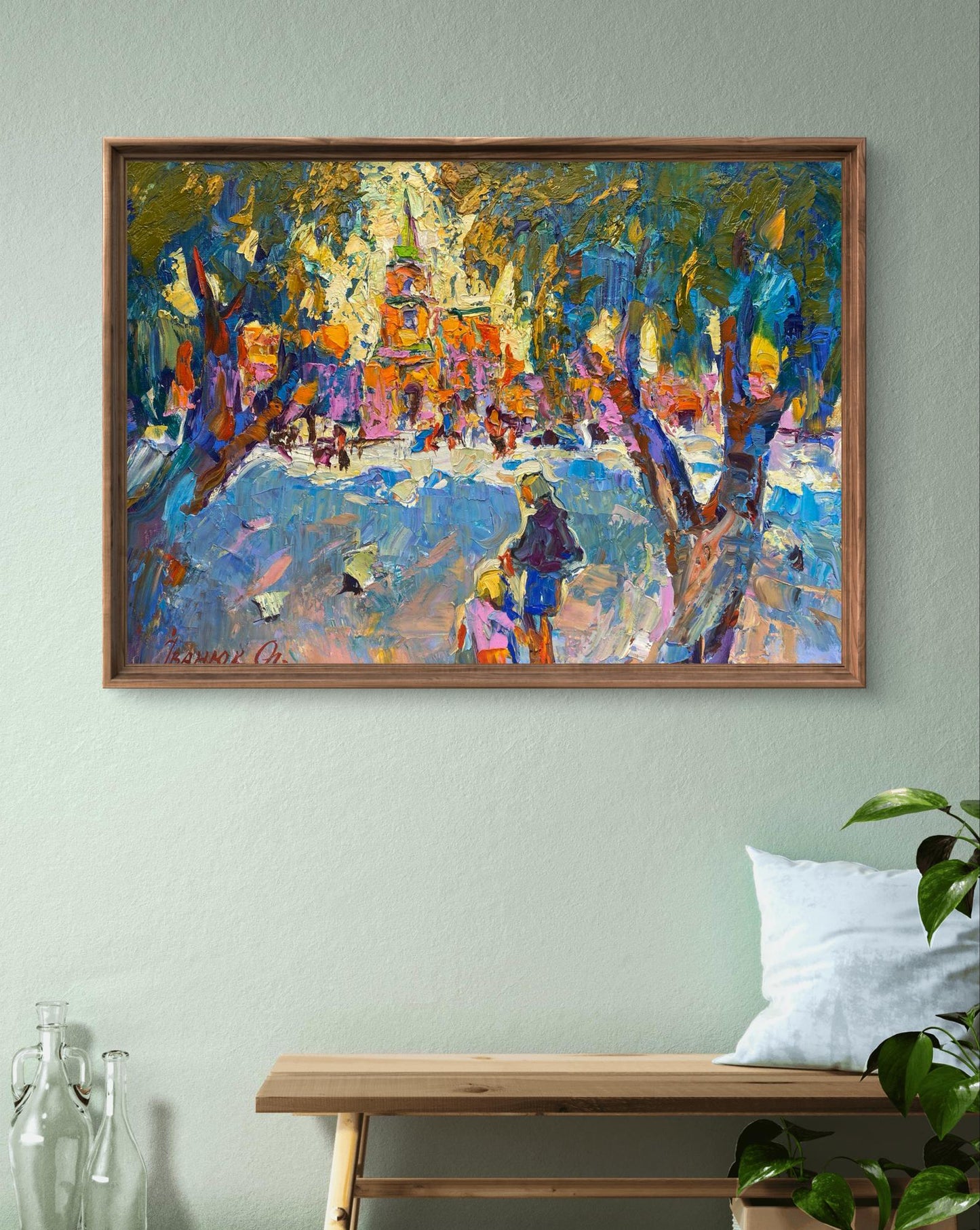 Oil painting Alley in the park by Oleksiy Ivanyuk in rustic frame