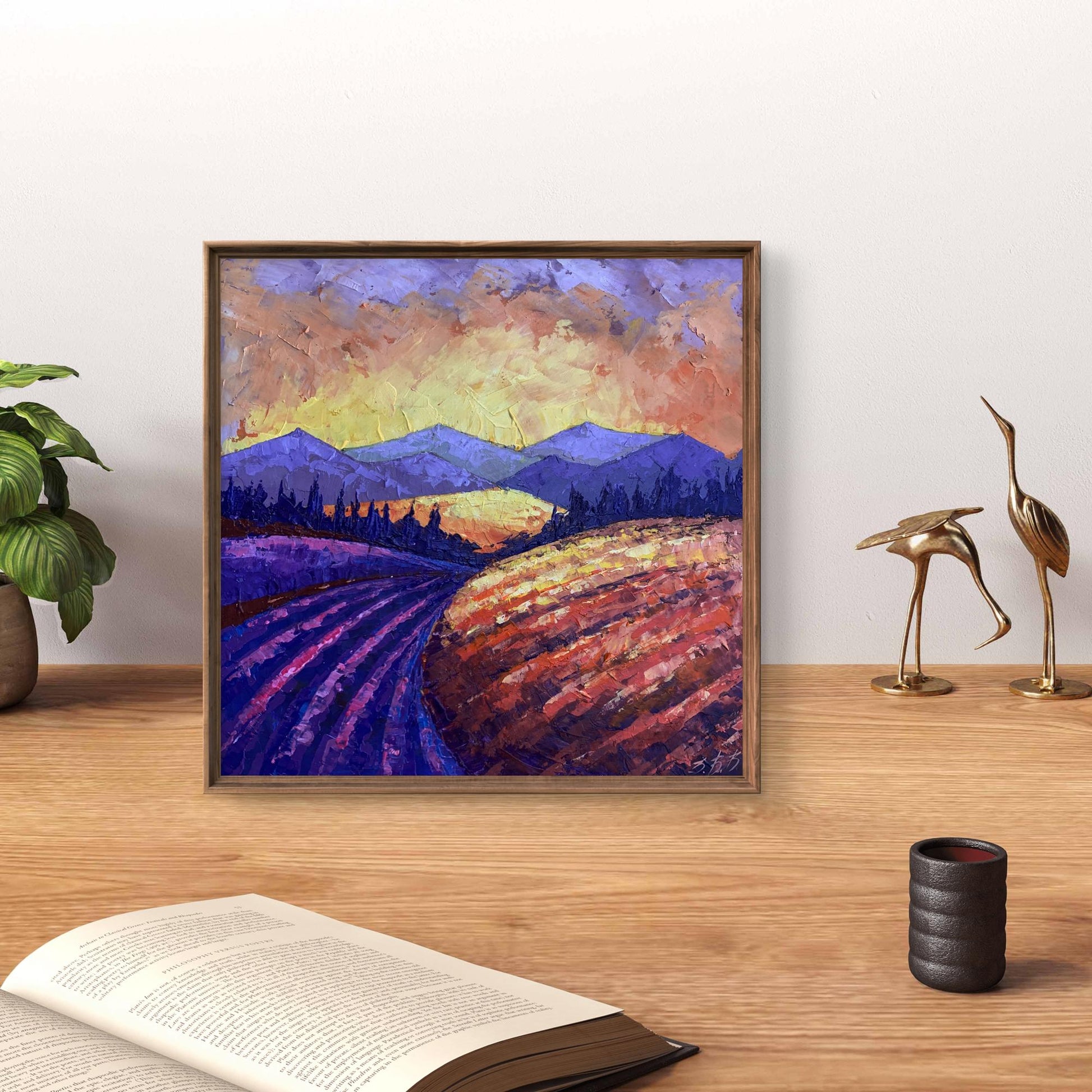 Oil painting Mountain Sunset V. Zadorozhnya in wooden frame