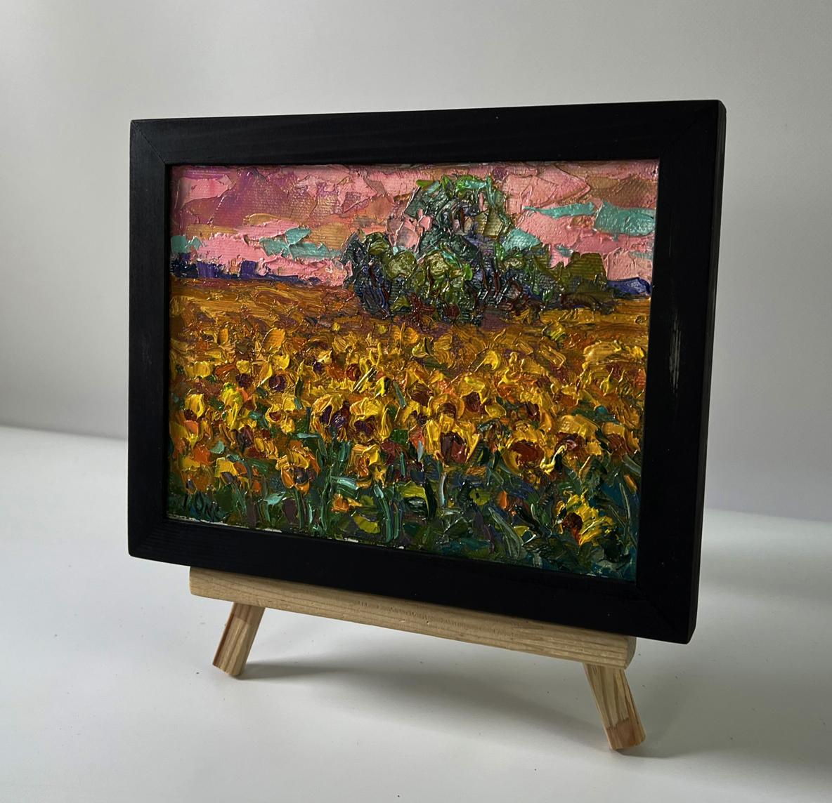 Oil painting Evening sunflowers by Oksana Ivanyuk in black frame