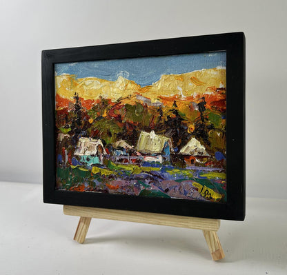 Vibrant impressionist oil painting The sun is setting by Oleksiy Ivanyuk in black frame