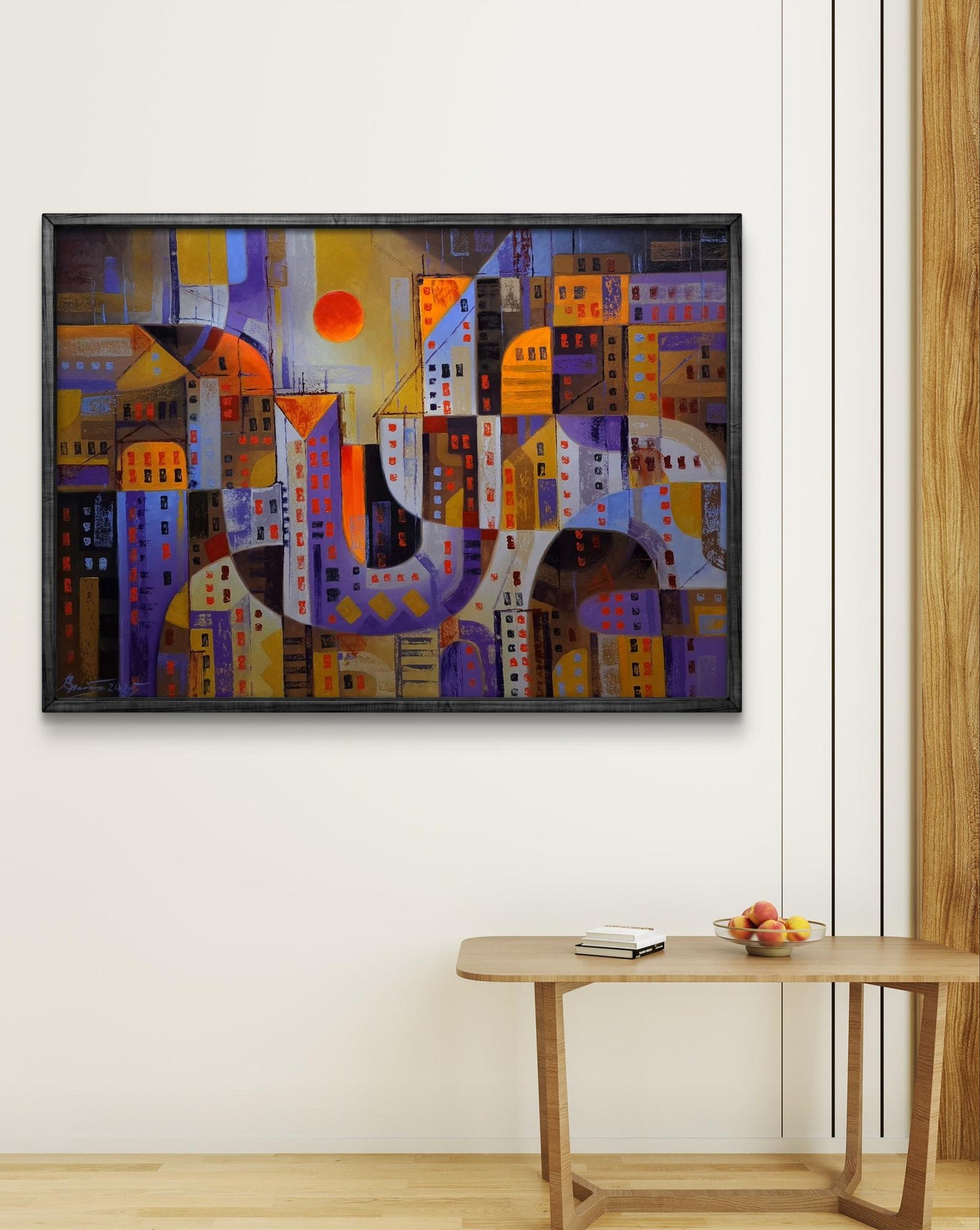 Oil painting Urban sunset by Sergiy Voichenko: abstract cityscape