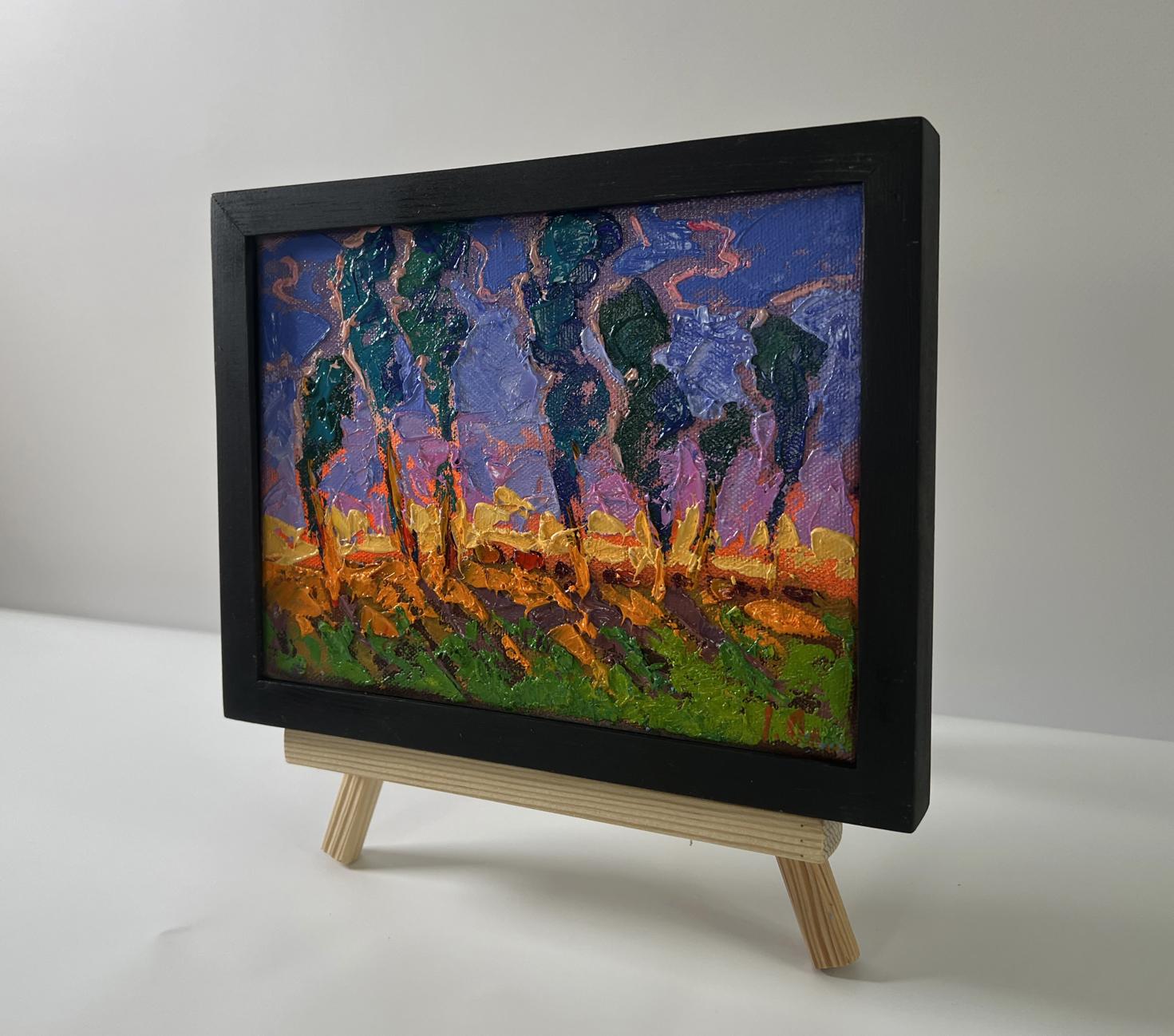 Oil painting Distant night by Oleksiy Ivanyuk on wooden easel