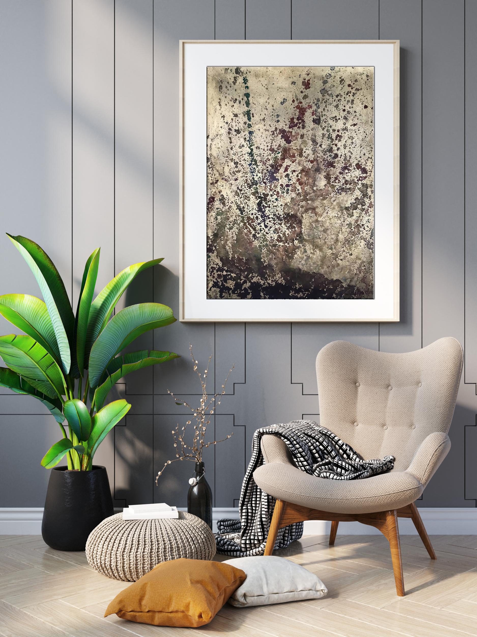 Framed acrylic painting Think with your body by Olga Melezhik in earth tones