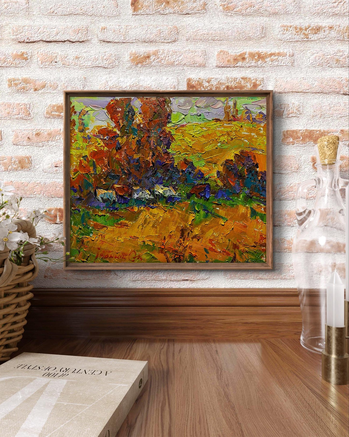 Vibrant Golden Autumn Meadows oil painting by Oleksiy Ivanyuk in wooden frame