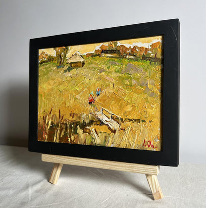 Oil painting Village road to the reservoir by Oleksiy Ivanyuk, framed
