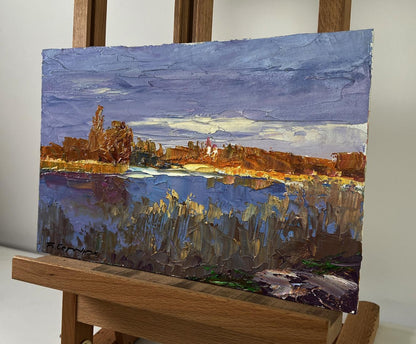 Oil painting Silent Cover by Boris Serdyuk: serene autumn lakeside scene