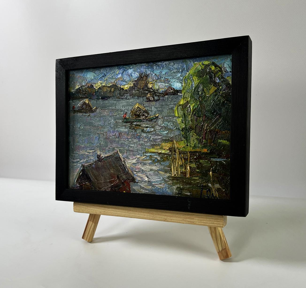 Oil painting Above the Lake by Oleksiy Ivanyuk in black frame