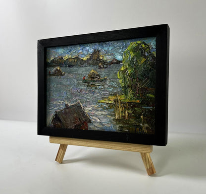 Oil painting Above the Lake by Oleksiy Ivanyuk in black frame