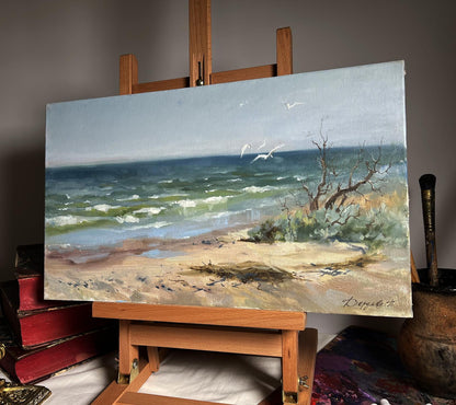 Oil painting Autumn sea breeze by Tatyana Derdey, serene coastal scene