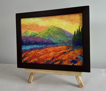Oil painting Evening walk near the mountains by V. Zadorozhnya in dark frame