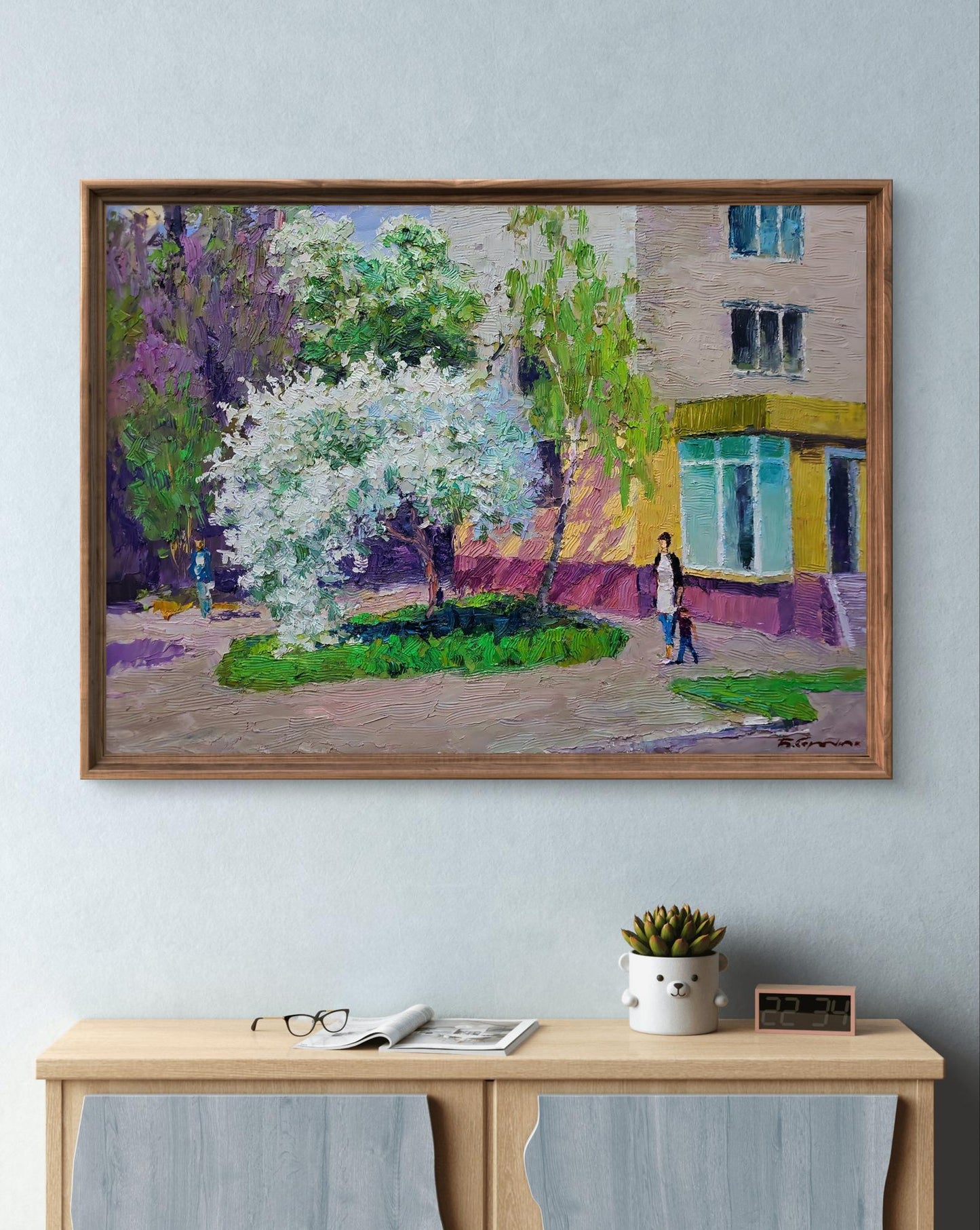 Oil painting Spring walk around the city by Boris Serdyuk, vibrant street scene