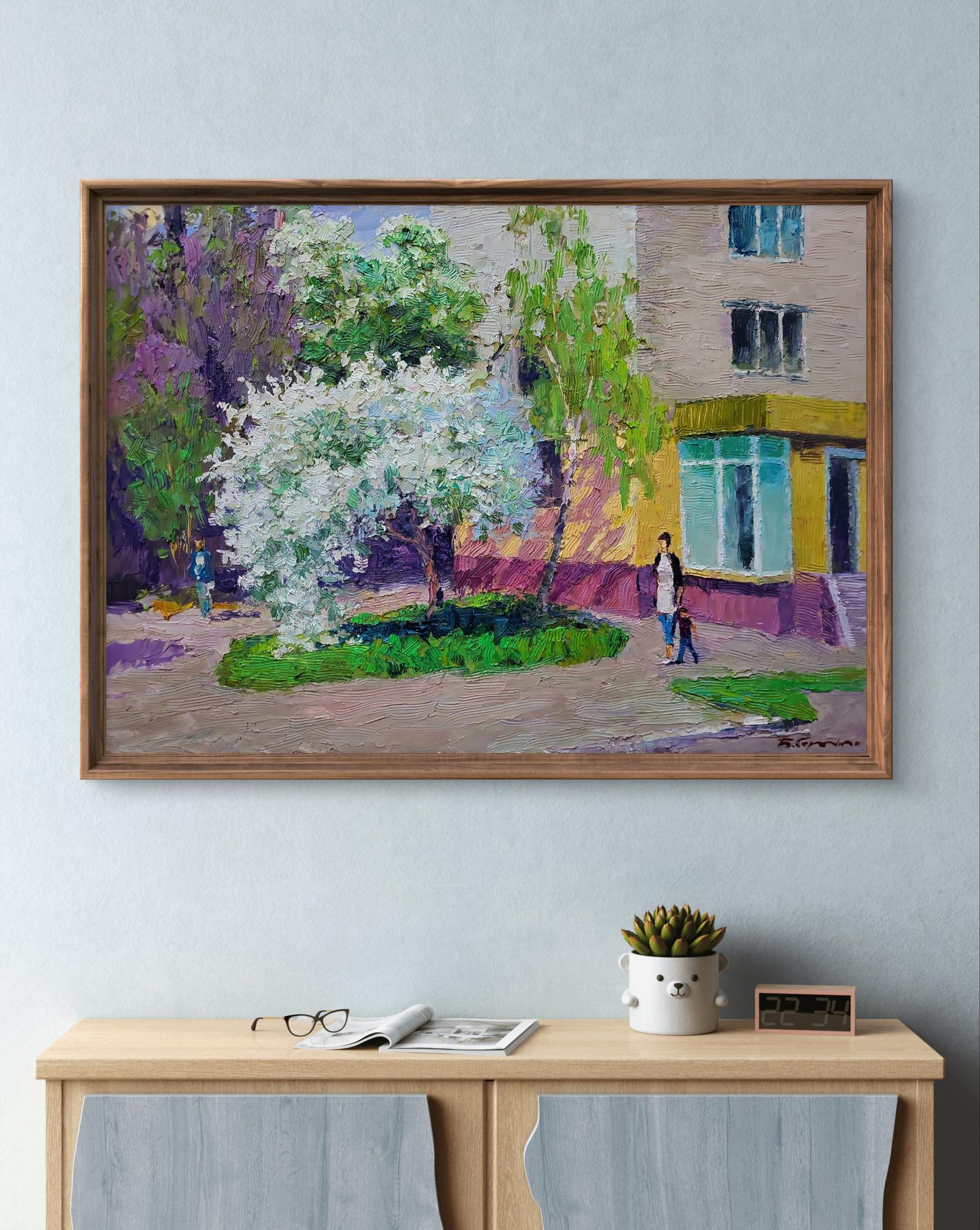 Oil painting Spring walk around the city by Boris Serdyuk, vibrant street scene