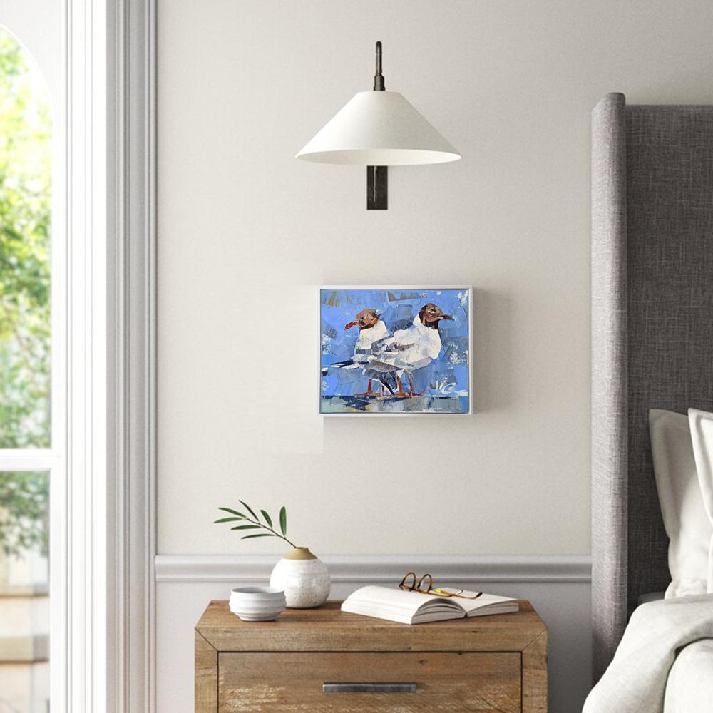 Oil painting Friendly bird walk by Volodymyr Gluhomanyuk, two seagulls