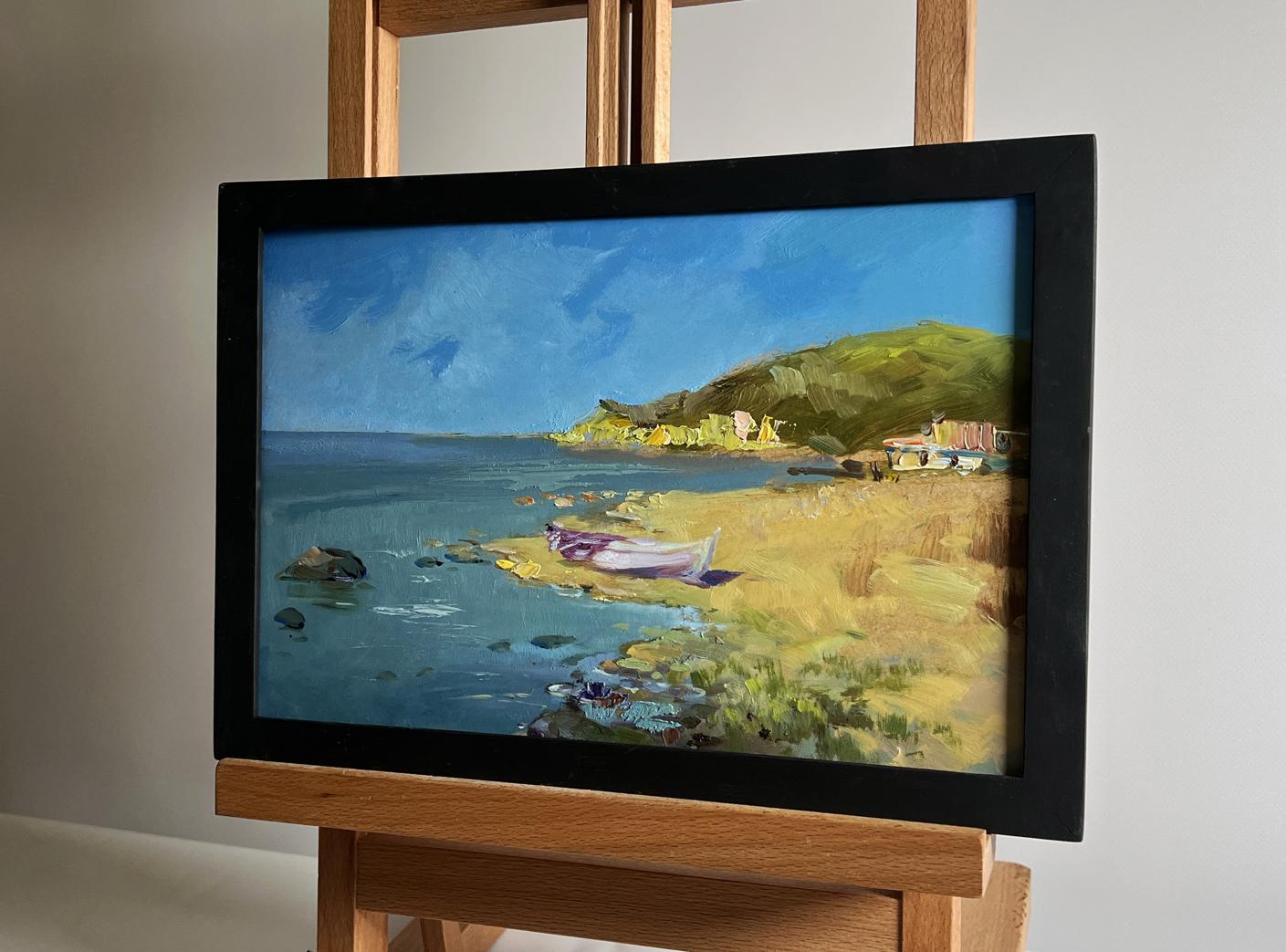 Oil painting Cloudy day at sea by Yuriy Suprunchuk in black frame