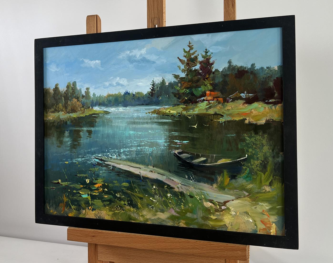 Oil painting A lonely boat by the river by Yuriy Suprunchuk