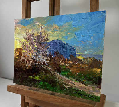 Vibrant impressionist oil painting Evening envelops the city by Boris Serdyuk