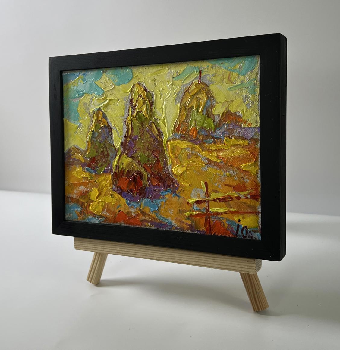 Oil painting Dawn in the Field by Oleksiy Ivanyuk in black frame