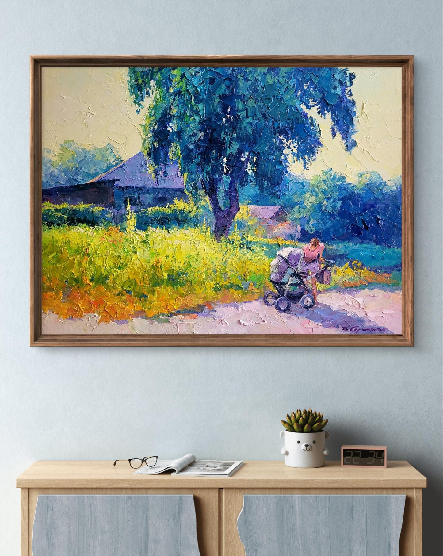 Framed Oil painting Morning by Boris Serdyuk vibrant rural scene