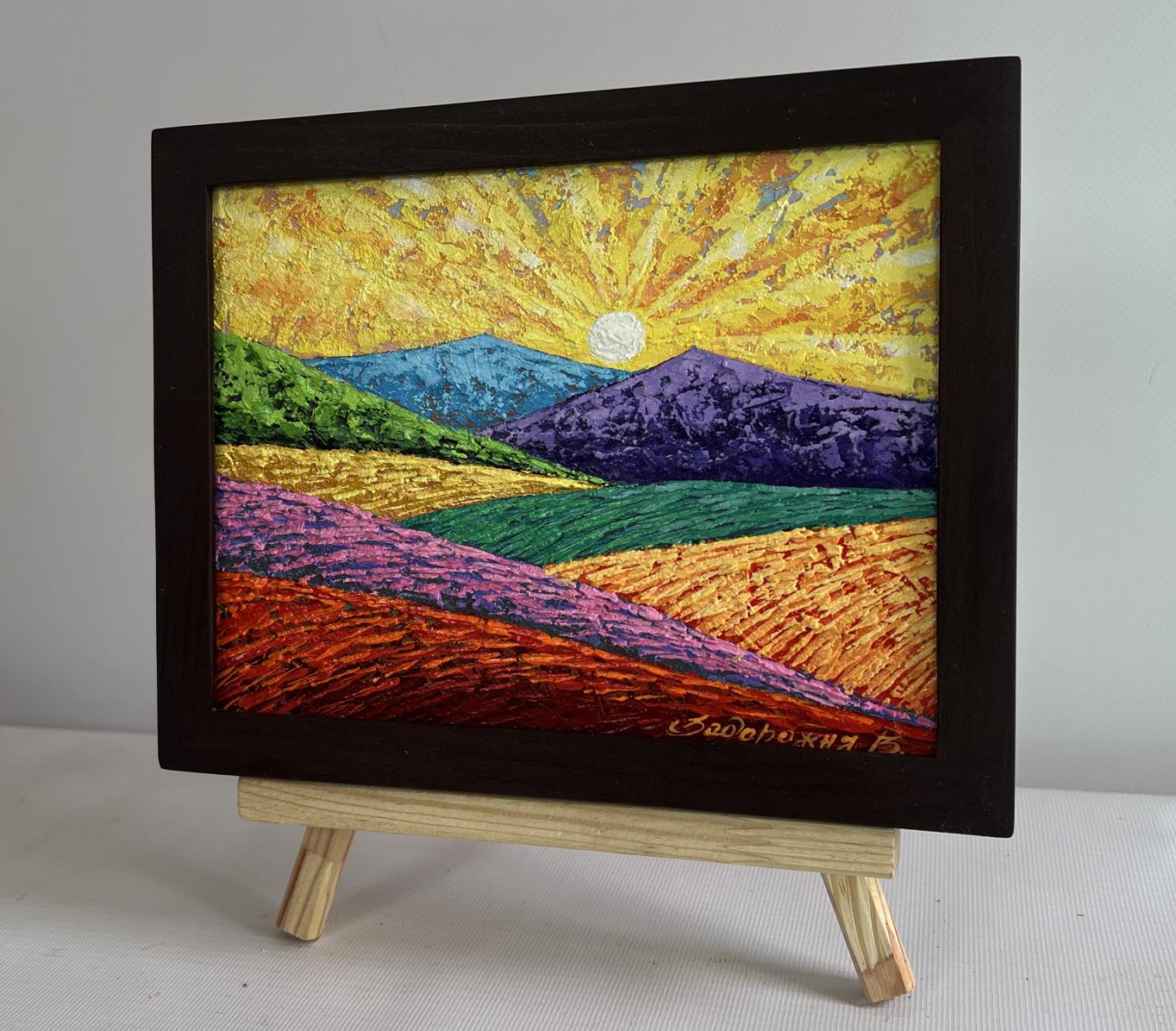 Oil painting Horizon in evening sun lights by V. Zadorozhnya, vibrant hills
