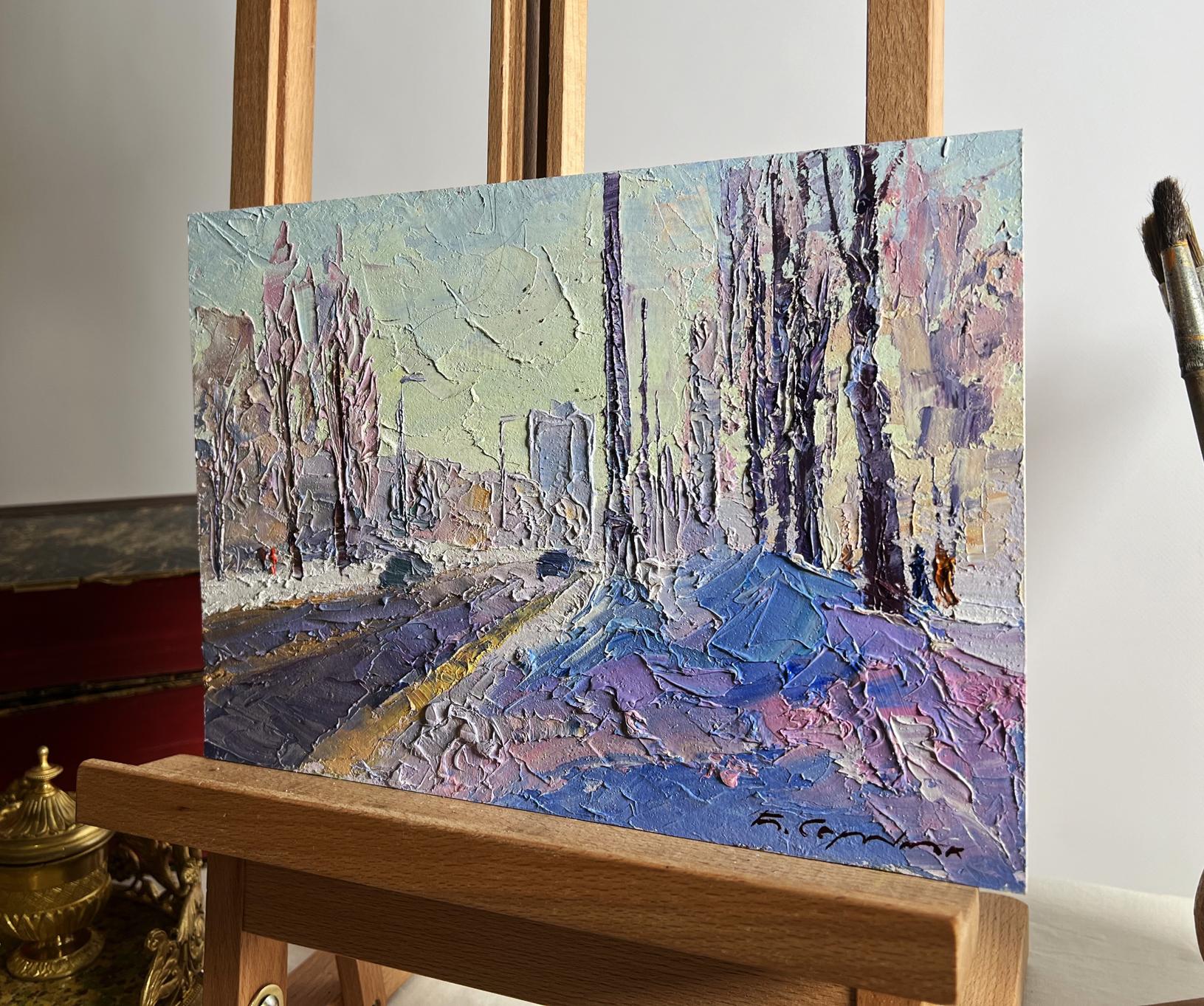 Oil painting After the night snowstorm Boris Serdyuk snowy textured scene