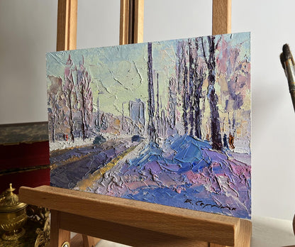 Oil painting After the night snowstorm Boris Serdyuk snowy textured scene