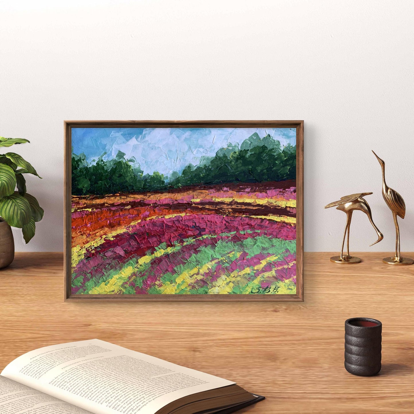 Oil painting Colorful field V. Zadorozhnya vibrant flowers under blue sky