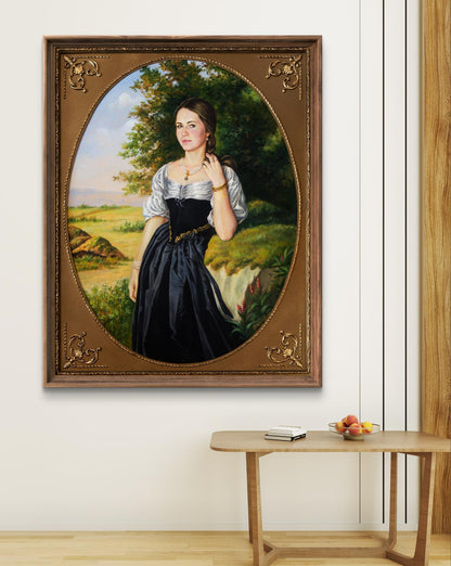 Oil painting portrait of Maria Valeriy Bulat in ornate frame