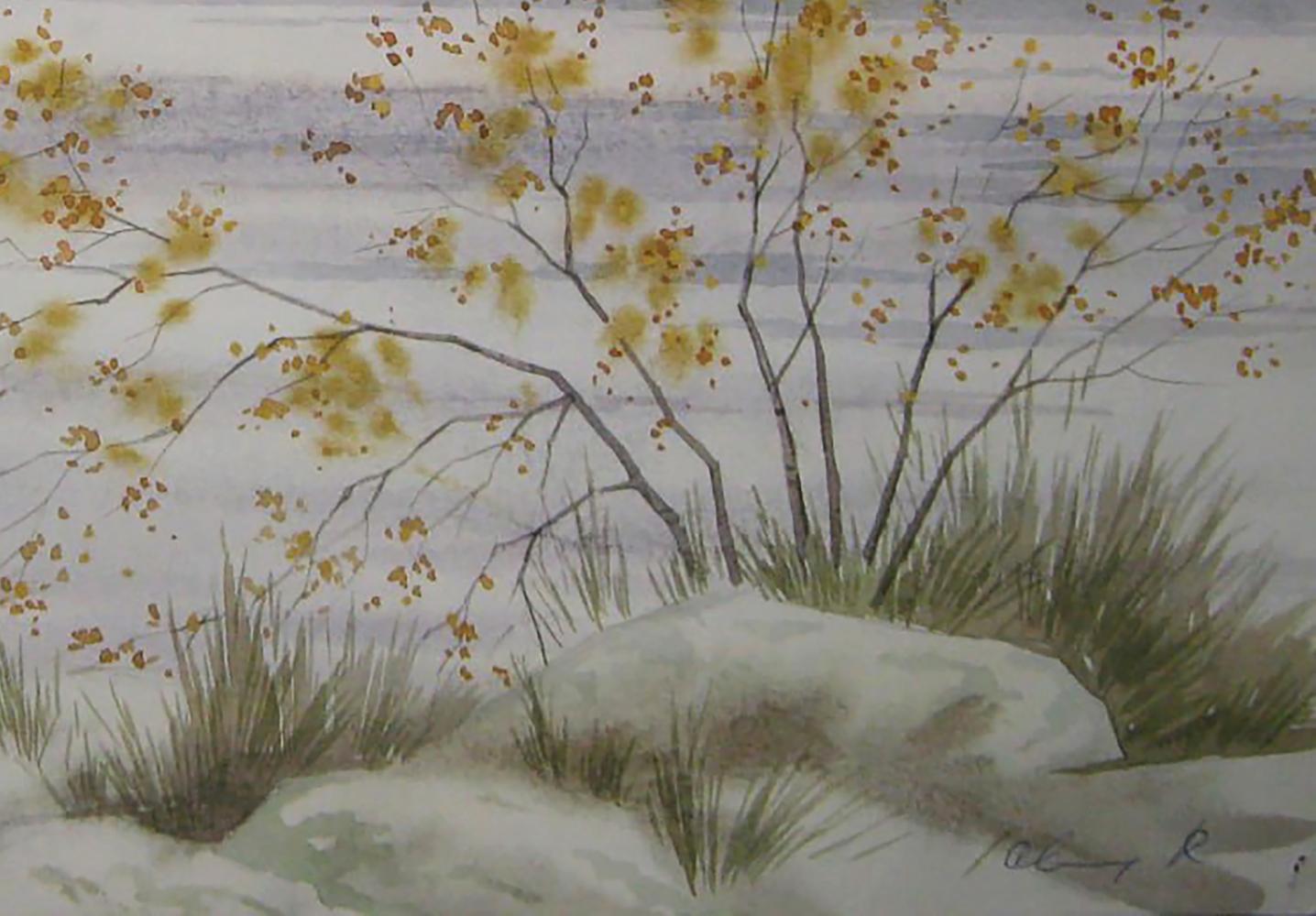 Watercolor painting of autumn winter forest by Valery Savenets