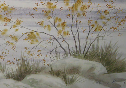 Watercolor painting of autumn winter forest by Valery Savenets