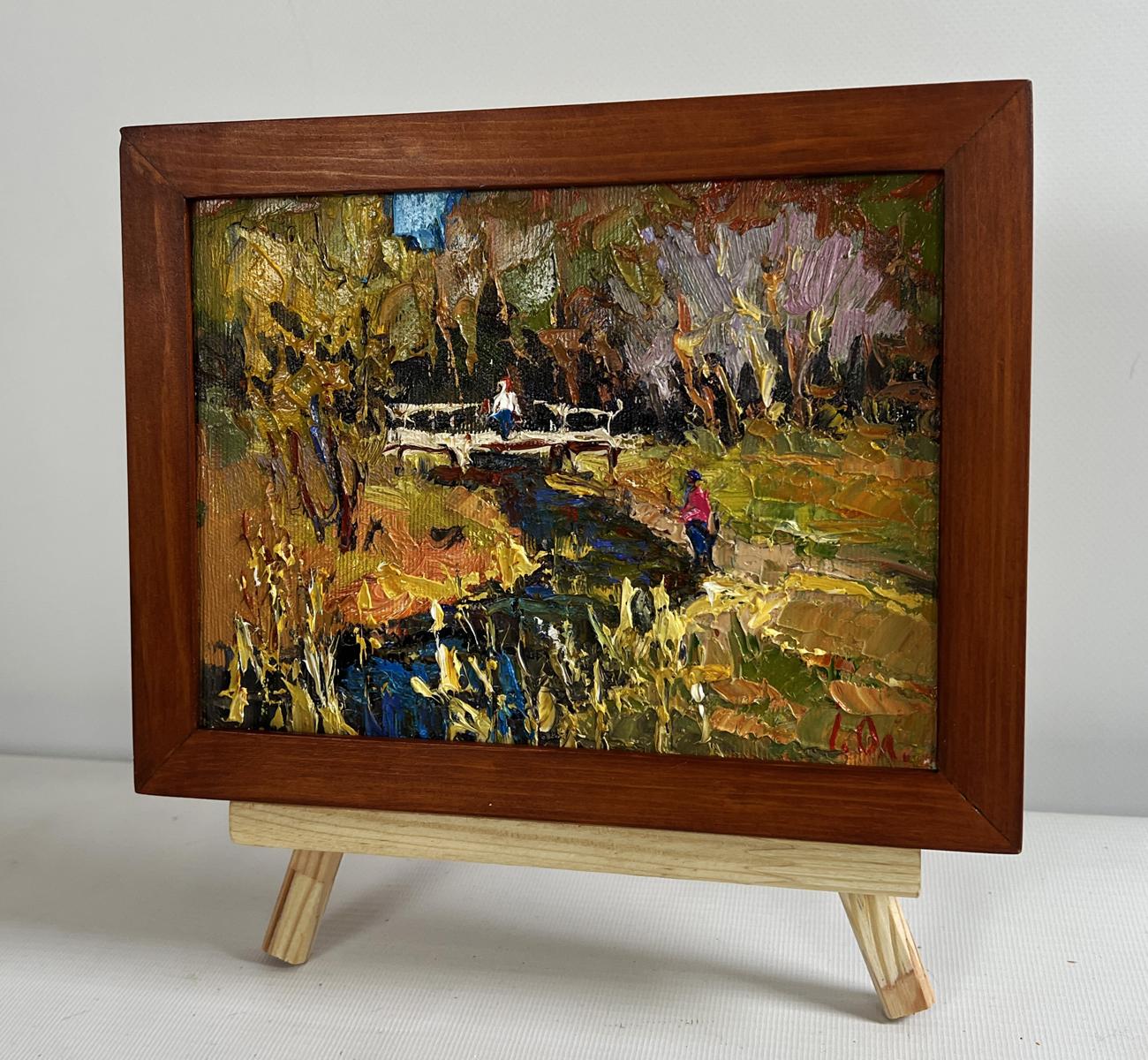 Oil painting Near a quiet river by Oleksiy Ivanyuk in rustic frame