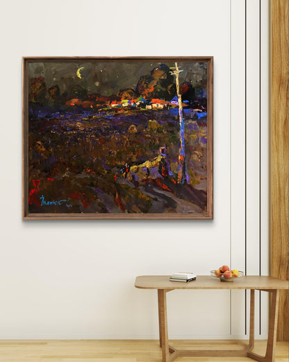 Oil painting Moonlit night by Oleksiy Ivanyuk framed nocturnal landscape