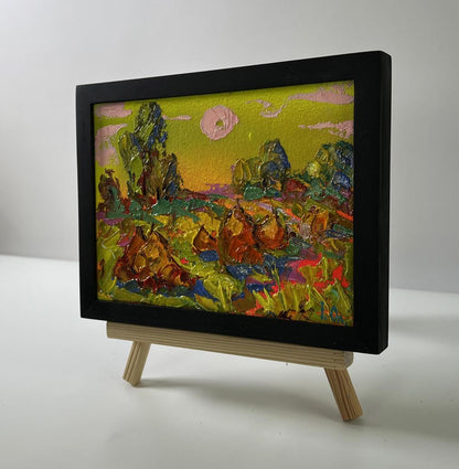 Oil painting The setting of the sun by Oleksiy Ivanyuk in black frame