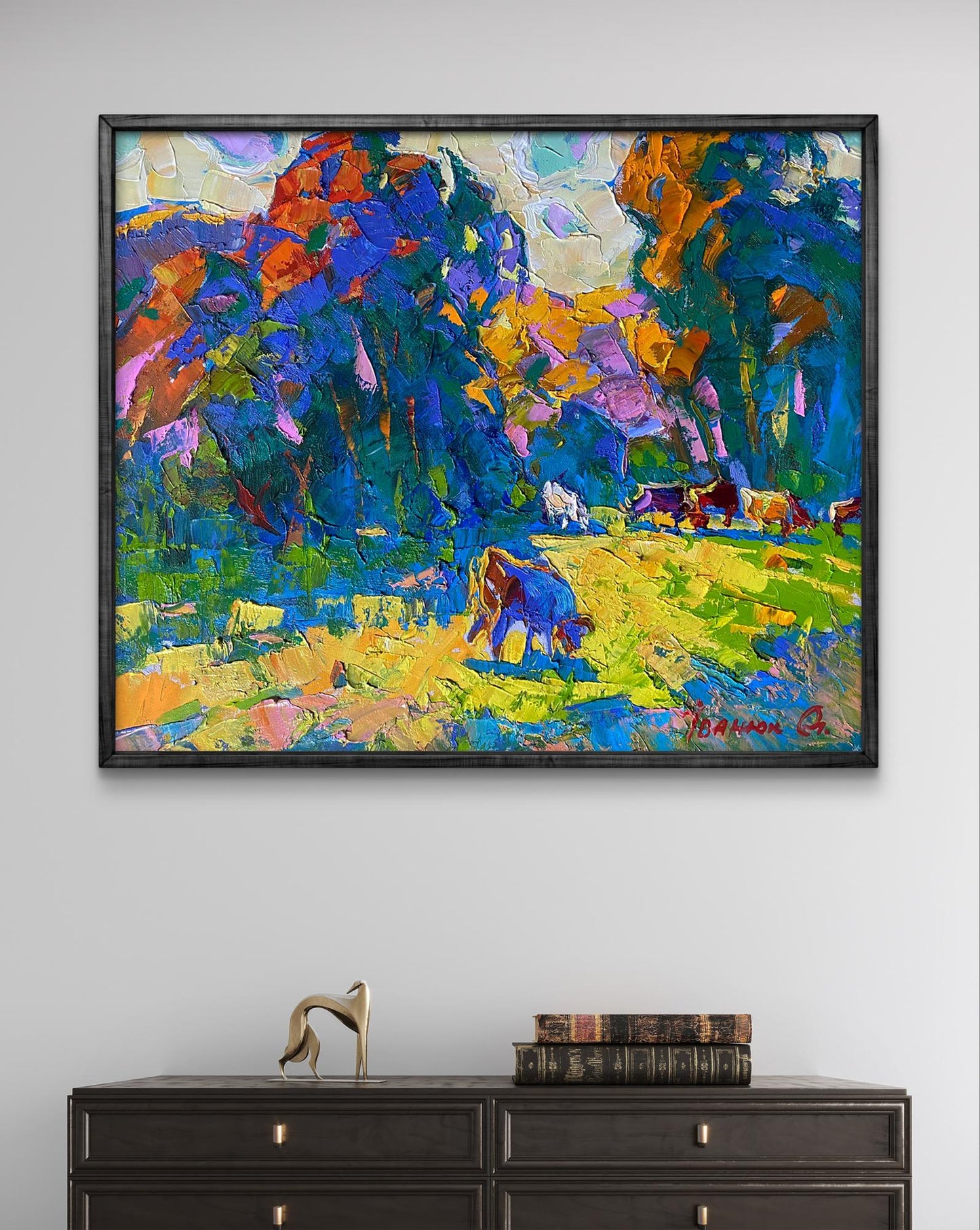 Vibrant On the Edge of the Forest oil painting by Oleksiy Ivanyuk in black frame