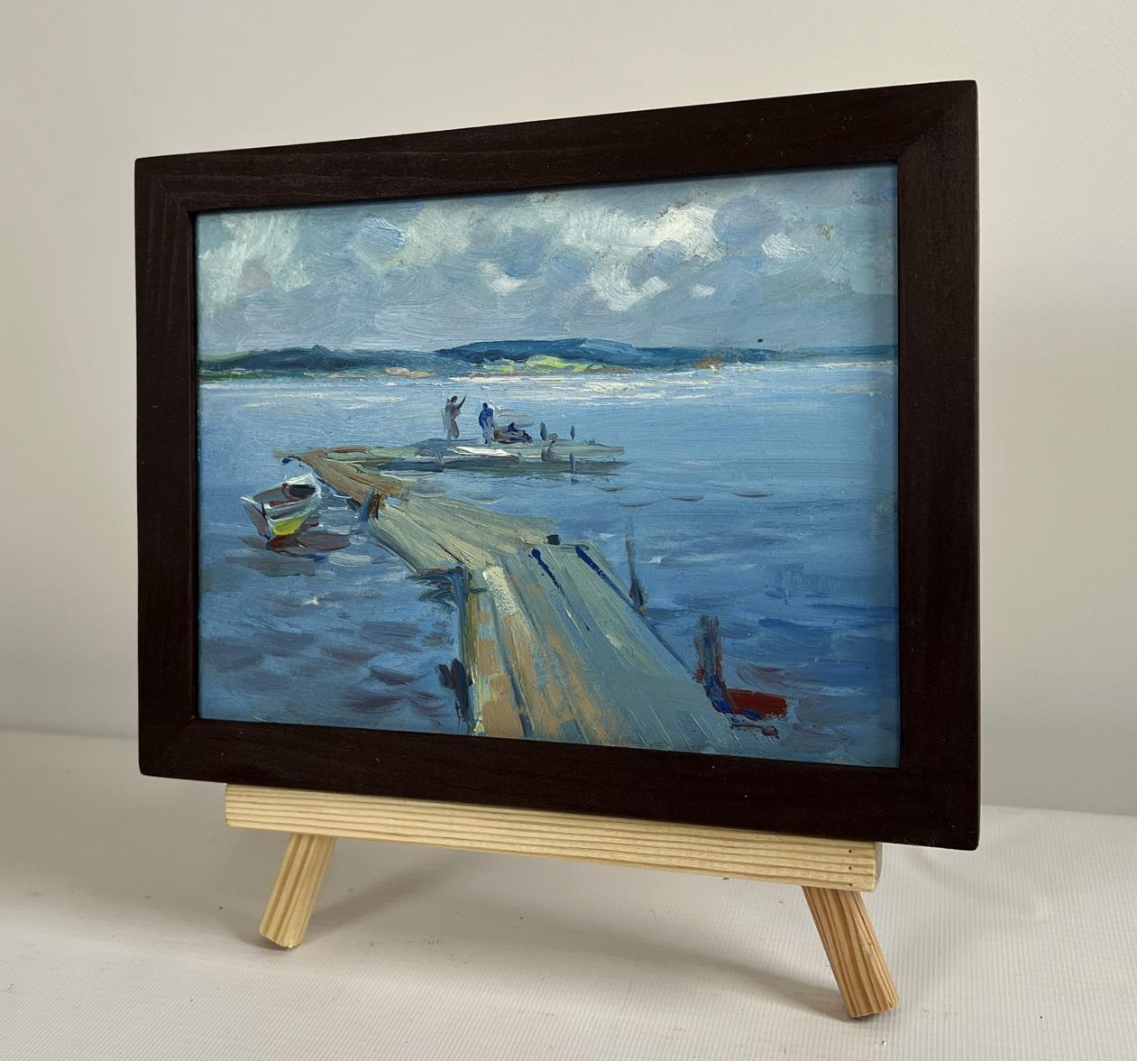Oil painting Fishing on the Ferry by Yuriy Suprunchuk in wood frame