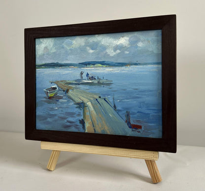 Oil painting Fishing on the Ferry by Yuriy Suprunchuk in wood frame