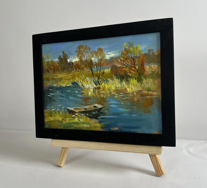 Framed oil painting River in golden foliage by Yuriy Suprunchuk