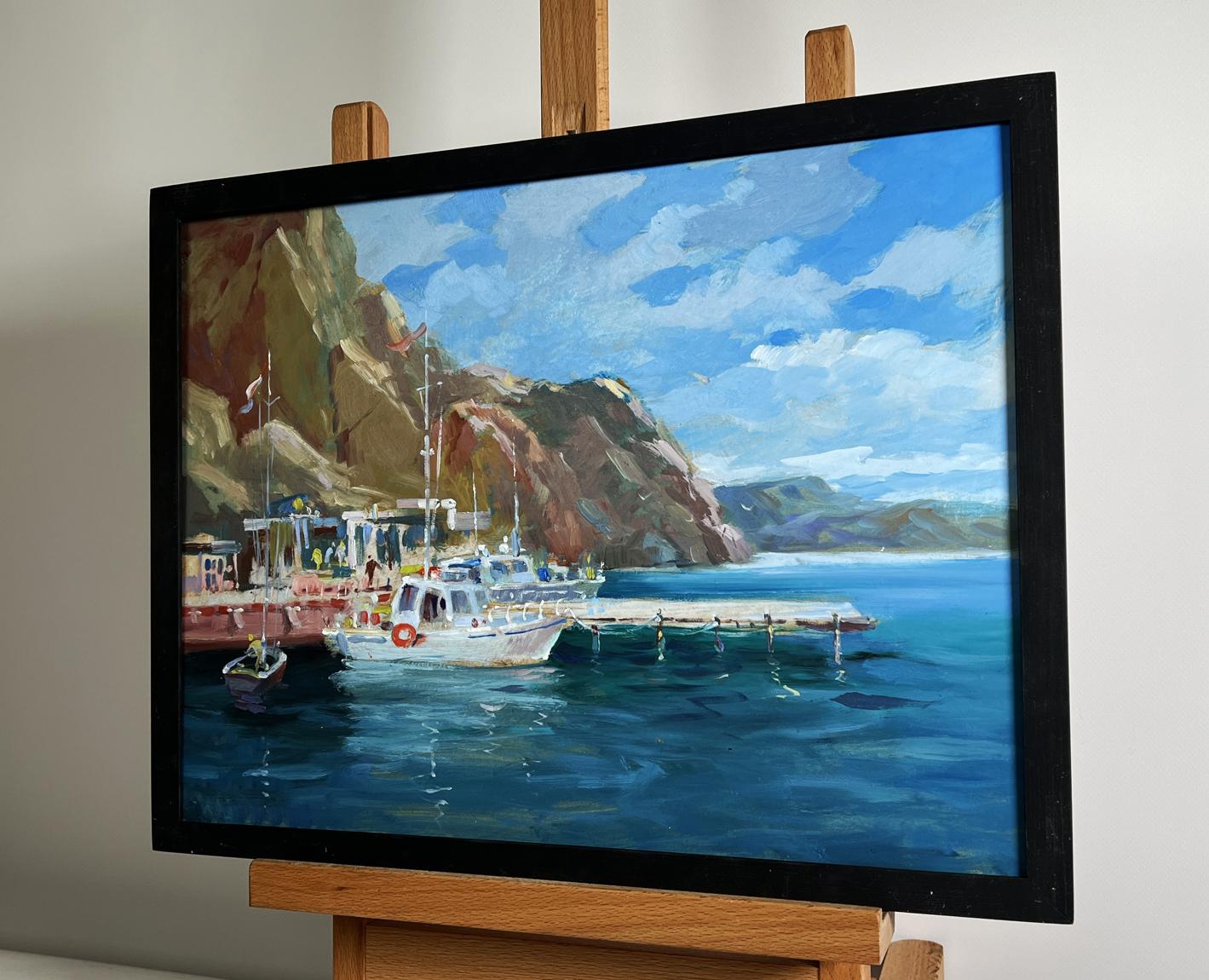 Oil painting Ships on the Ferry by Yuriy Suprunchuk coastal scene