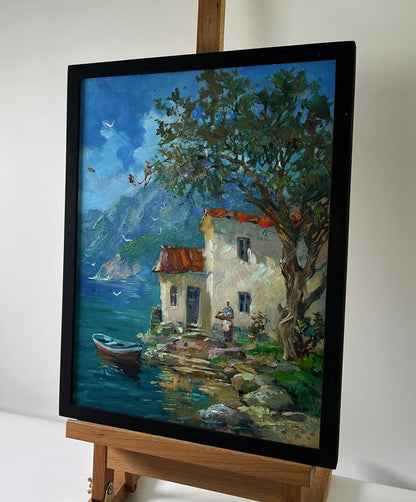 Oil painting House by the Sea by Yuriy Suprunchuk, coastal scene