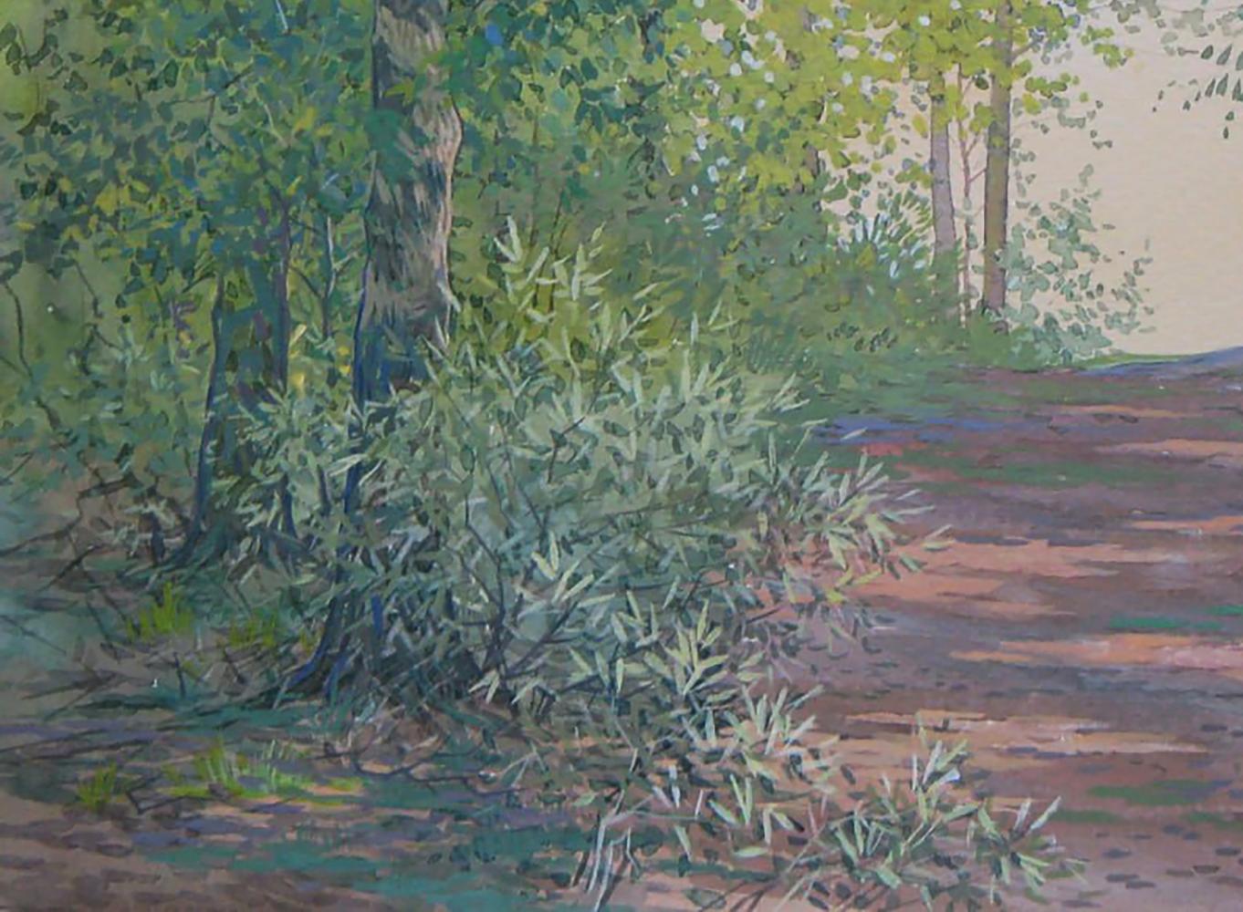 Watercolor painting of summer forest path by Valery Savenets