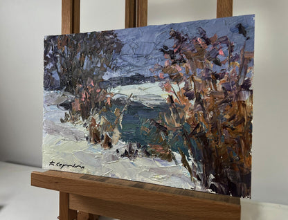 Oil painting The first snow and the breath of frost by Boris Serdyuk winter landscape