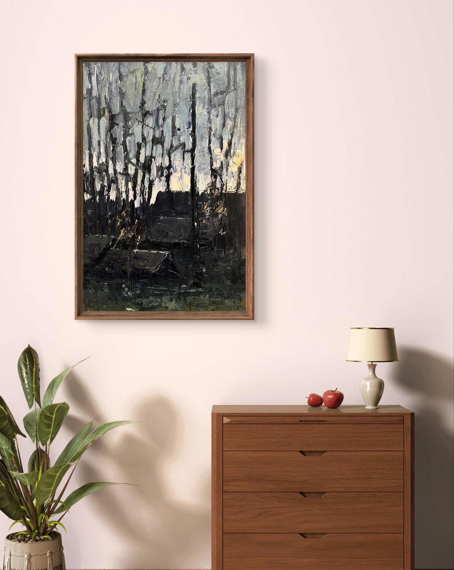 Framed Oil painting Cold evening with hot tea by Volodymyr Pashchenko