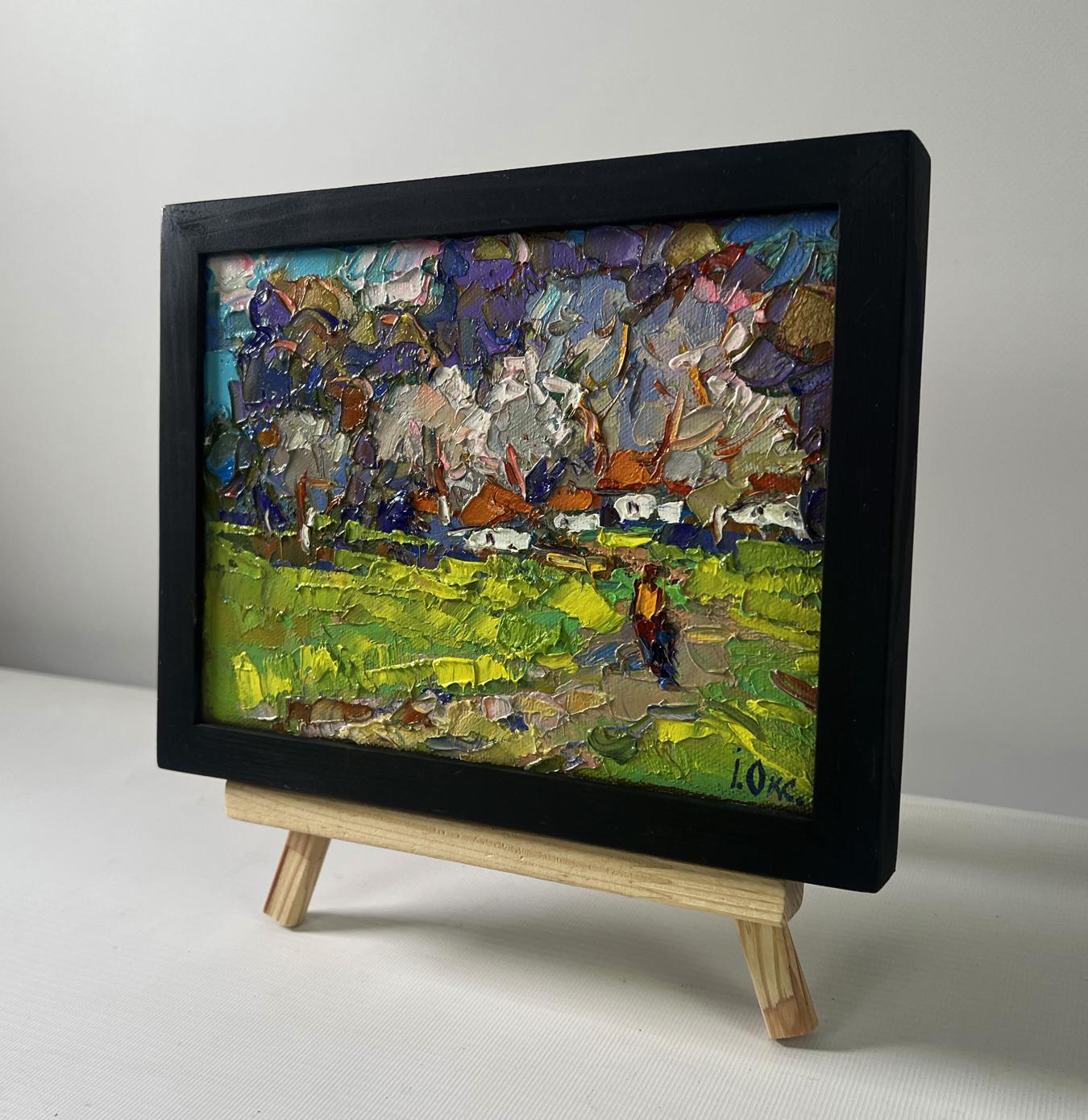 Oil painting As the snow melts early spring comes by Oksana Ivanyuk in black frame