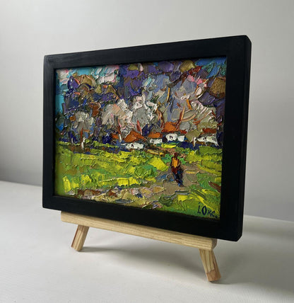 Oil painting As the snow melts early spring comes by Oksana Ivanyuk in black frame