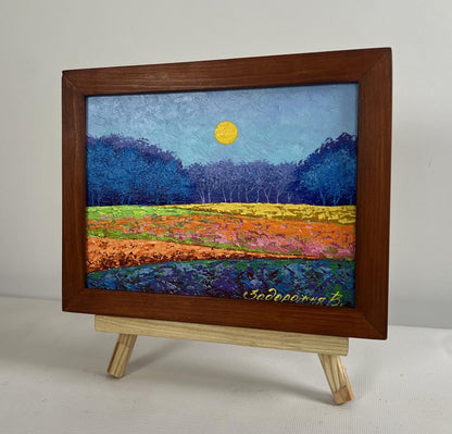 Oil painting Warm wind over the meadows by V. Zadorozhnya in wooden frame