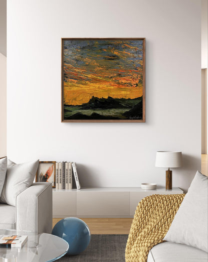 Oil painting Over the Mountains by Serhiy Kovalev: sunset over hills