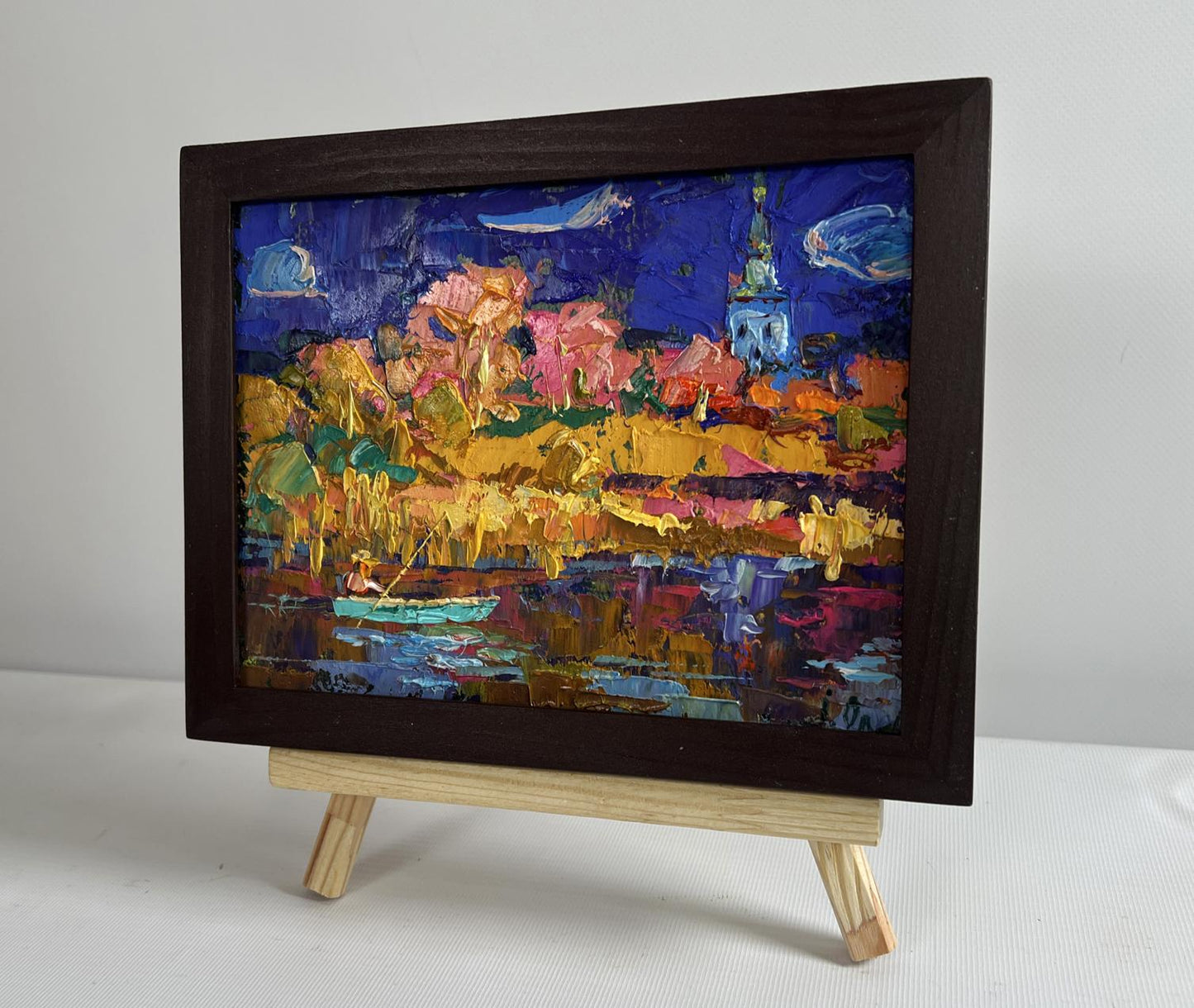 Oil painting Autumn evening by the river by Oleksiy Ivanyuk in frame