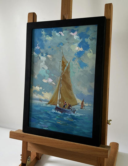 Framed oil painting The vastness of the seas by Yuriy Suprunchuk, sailboat on sea