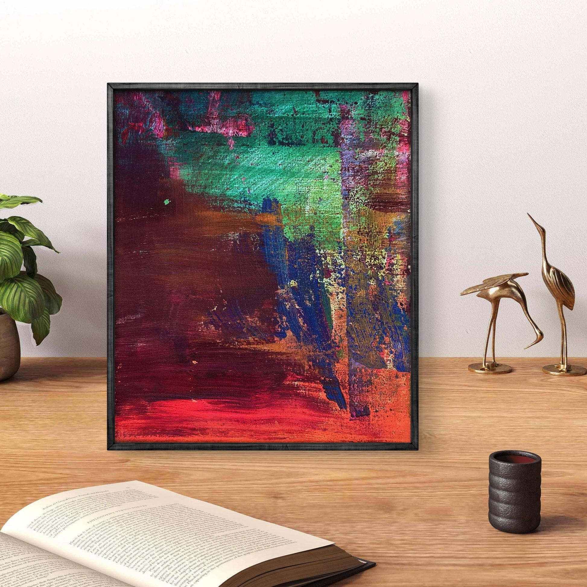 Framed Acrylic painting Pursuit of a dream by Olga Melezhik, teal red purple strokes