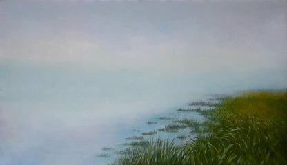Oil painting Dawn of the river by Vasily Korkishko misty shoreline